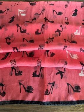 NWT Boutique Moschino 100% Silk Coral Red High Heel Scarf Wrap 68x26